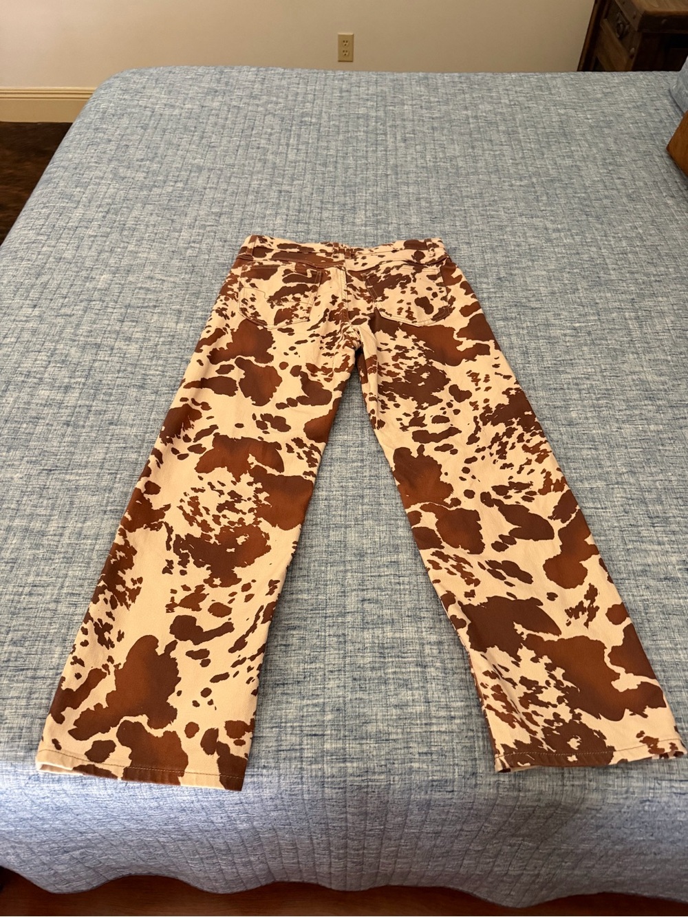We The Free Cream and Brown Cow Print Wide Leg Jeans - Picture 13 of 14
